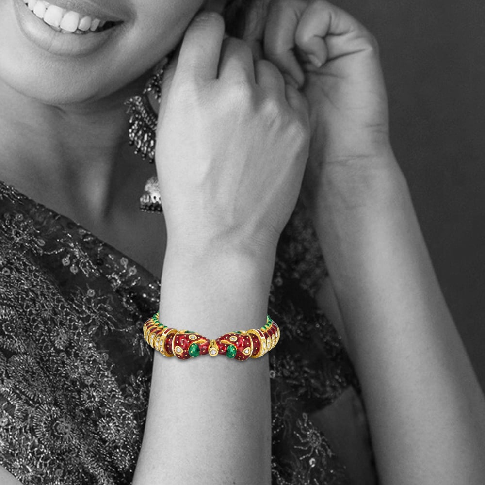 Polki Bracelet with Red-Green Enamel